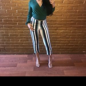 Stripped Split Hem Pants